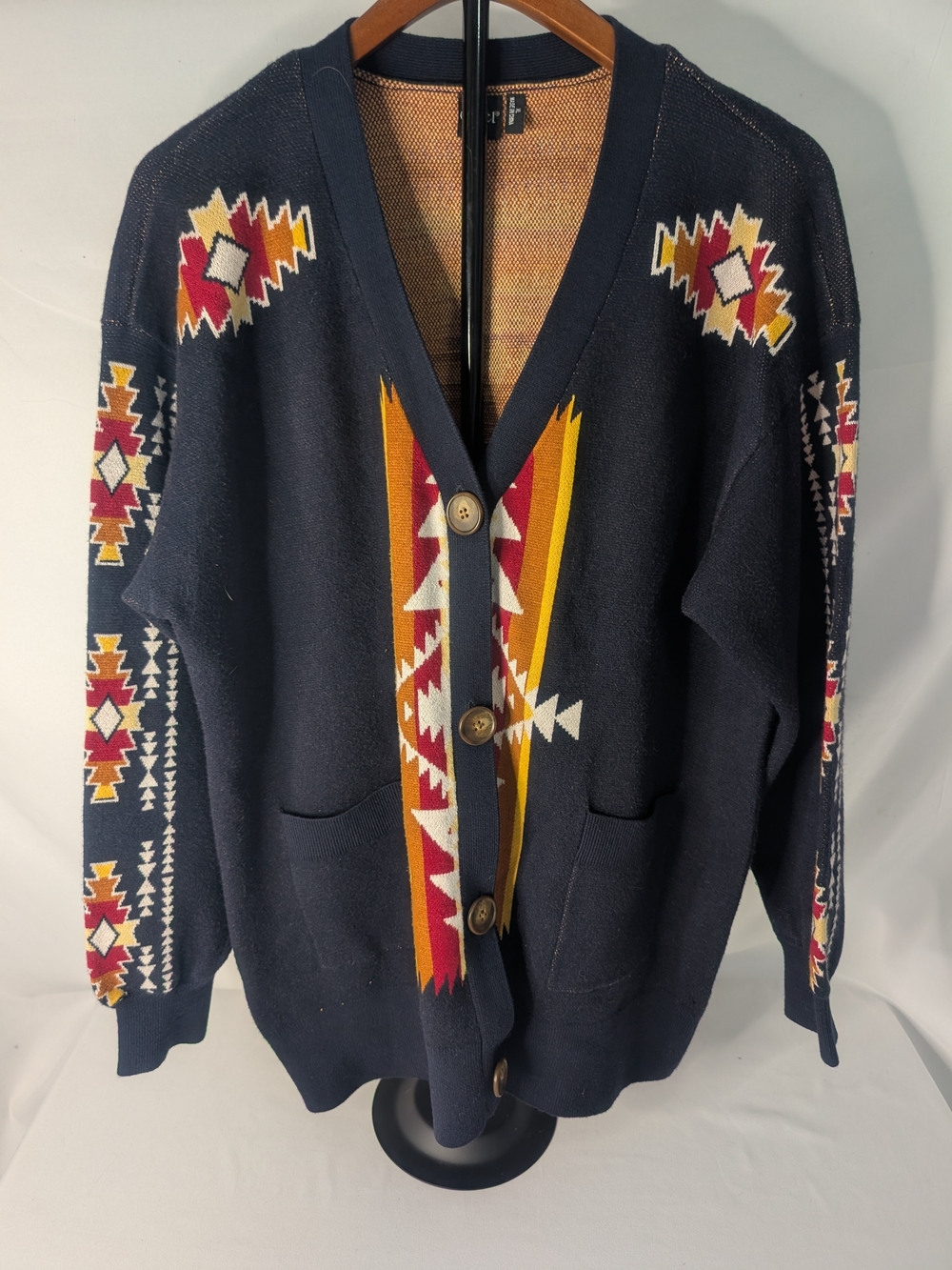 Cruel Denim Women's XL Navy Western Patterned Button Cardigan Sweater